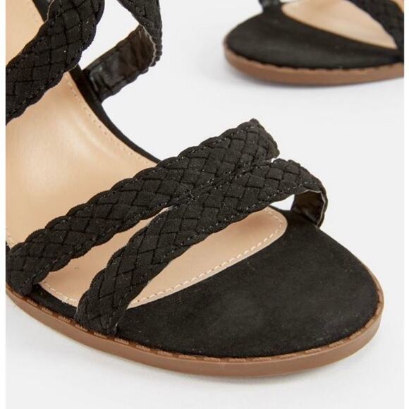 JustFab Brenda Braided Strappy Open-Toe Gladiator Block Heel Sandal Black 7.5 - Picture 4 of 6
